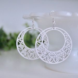 White Laser Cut Wooden earrings